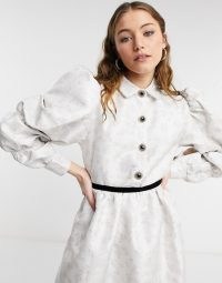 Sister Jane midi smock dress in cream jacquard | oversized puff sleeves