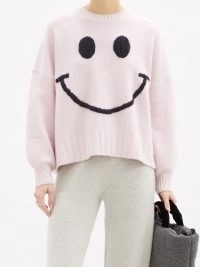 JOOSTRICOT Smiley face-embroidered merino-wool blend sweater ~ light pink sweaters