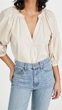 STAUD New Dill Top Biscotti | neutral puff sleeve tops