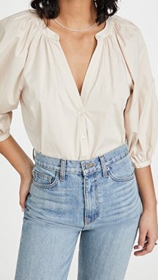 STAUD New Dill Top Biscotti | neutral puff sleeve tops