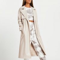 River Island Stone faux leather trench coat | luxe style open coats