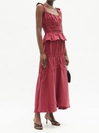 BROCK COLLECTION Susanna drawstring-tie linen maxi skirt ~ red gathered detail skirts