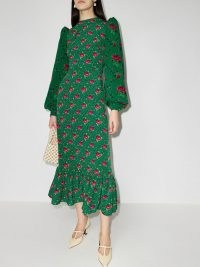 The Vampire’s Wife Villanelle floral print midi dress / green puff shoulder dresses