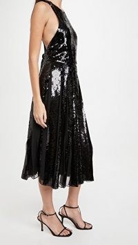 Tibi Eclair Sequin Beading Halter Dress ~ black sequinned cross back dresses