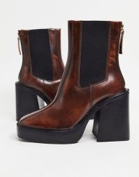 Chunky heeled platform boots | tan brown leather