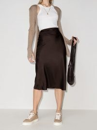 Totême dark brown high-waist silk midi skirt ~ essential style skirts ~ wardrobe essentials