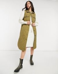 Vero Moda padded longline gilet in khaki ~ green quilted gilets