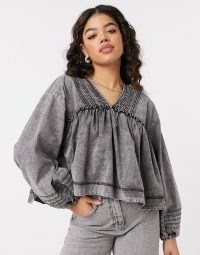 We The Free by Free People charlotte smock top in black washed denim