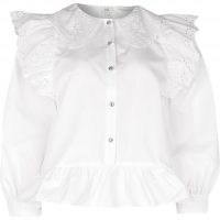 River Island White trim collar peplum shirt | blouses with volume