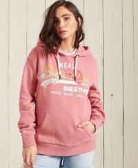 SUPERDRY Vintage Itago Brushed Hoodie Dusty Rose ~ pink logo hoodies