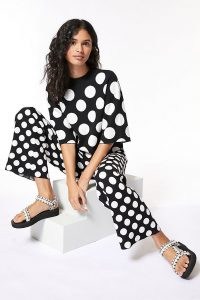 Current Air Miriam Spotted Set Black and White – monochrome spot print top and trouser sets