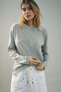 Eri + Ali Adelia Washed Boyfriend Top ~ green slouchy distressed pullover tops