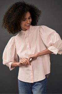 Selected Femme Embroidered Collar Shirt | pink volume sleeve shirts