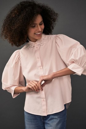 Selected Femme Embroidered Collar Shirt | pink volume sleeve shirts