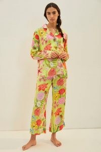 Karen Mabon Florita Pyjama Set in Chartreuse ~ bright floral pyjamas