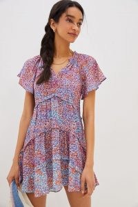 ANTHROPOLOGIE Robin Tiered Mini Dress / floaty floral short sleeve dresses