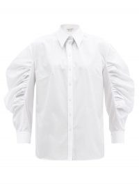 ALEXANDER MCQUEEN Balloon-sleeve cotton-poplin shirt in white ~ wide ruche sleeved shirts