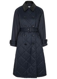 BARBOUR BY ALEXACHUNG Delia navy double-breasted quilted shell coat ~ dark blue belted coats