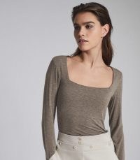 REISS BEA SQUARE NECK JERSEY TOP NEUTRAL ~ neutrals ~ wardrobe essentials ~ long sleeve tops