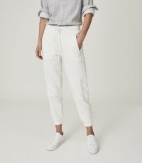 REISS BERNICE LOUNGEWEAR CARGO JOGGERS WHITE / cuffed hem jogger / pocket detail jogging bottoms