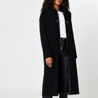 RIVER ISLAND Black hooded wool coat ~ hoodie coats