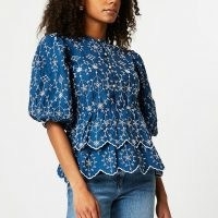 River Island Blue broderie trim detail blouse