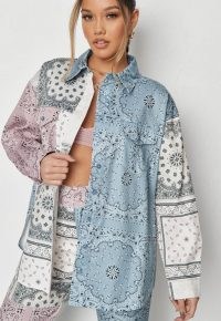 MISSGUIDED blue co ord bandana print colourblock shirt – multi prints – mixed print shirts