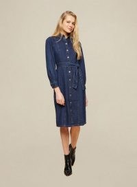 Dorothy Perkins Blue Fitted Denim Shirt Dress | tie waist button up dresses