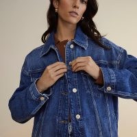 RIVER ISLAND Blue RI Studio denim jacket ~ classic casual button up jackets with a drop shoulder design