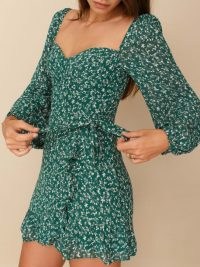 REFORMATION Cammi Dress ~ green floral fitted bodice mini dresses