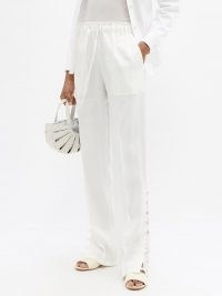 ALTUZARRA Catkin buttoned linen-blend straight-leg trousers / white button hem pants