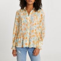 RIVER ISLAND Cream floral print chiffon shirt