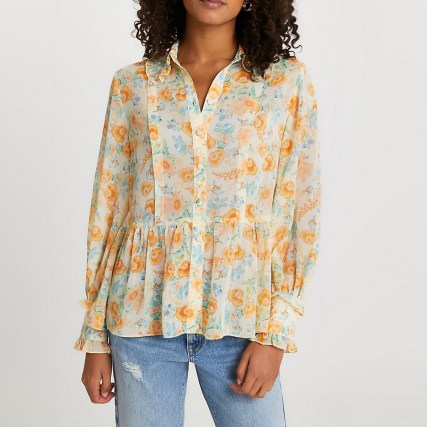 RIVER ISLAND Cream floral print chiffon shirt