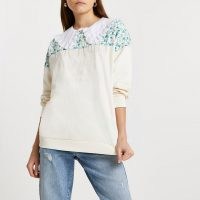 RIVER ISLAND Cream RI couture floral block sweatshirt / oversized collar sweatshirts