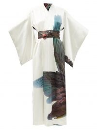 COMMON HOURS Darwin and Unknown reversible printed silk robe in white ~ luxe loungewear kimono ~ luxury kimonos ~ wide sleeve robes