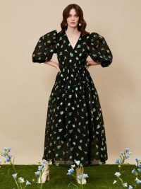 sister jane DREAM Fantasy Floral Midi Wrap Dress – romantic dresses – balloon sleeves