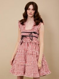 sister jane DREAM Roller Gingham Mini Dress Red and White – checked ruffle trim dresses