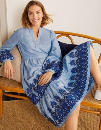 Boden Eden Embroidered Linen Dress | chambray fashion | lightweight denim dresses