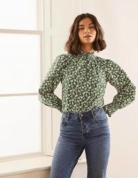 BODEN Ellie Smocked Top / floral high neck tops / blouson sleeves