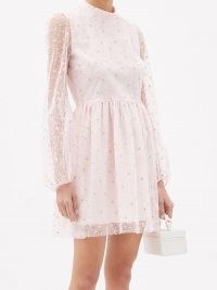 GIAMBATTISTA VALLI Floral-embroidered tulle mini dress in pink ~ feminine sheer overlay dresses