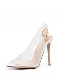 GANNI metallic ruched mini bag ~ white rubber peep toe slingbacks