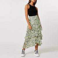 RIVER ISLAND Green floral ruffle maxi skirt ~ tiered skirts