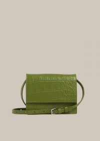 WHISTLES SURI MINI CROC CROSSBODY / green leather crocodile effect bags