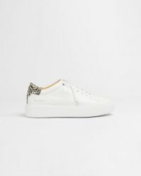 TED BAKER PIIXIEE Imitation cheetah platform trainer / white leather animal detail sneakers