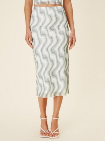 REFORMATION Iris Skirt Green Zig Zag ~ sheer mesh slim fitting skirts