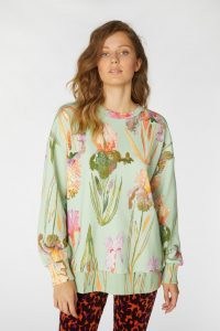 gorman IRIS UPON A SWEATER / mint floral tops / green sweat top