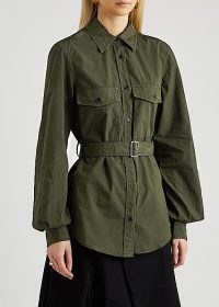 JW ANDERSON Dark green belted cotton shirt ~ utility style shirts