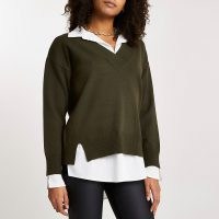 RIVER ISLAND Khaki hybrid poplin shirt Jumper