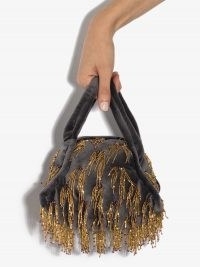 Khaore beaded fringe detailed handbag ~ small grey bead embellished bags