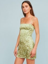 REFORMATION Kosta Dress ~ green floral skinny strap mini dresses